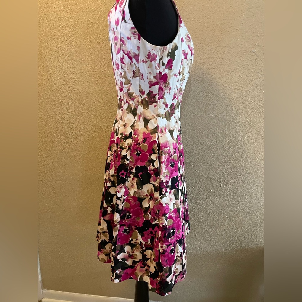 White House Black Market Womens Pink and Cream Floral Midi Dress Size 8 - Picture 3 of 12